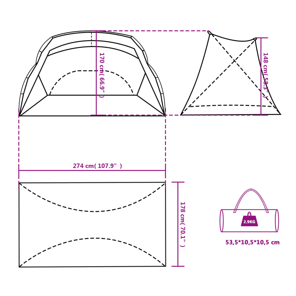 Strandtent 274X178X170/148 Cm 185T Polyester Azuur